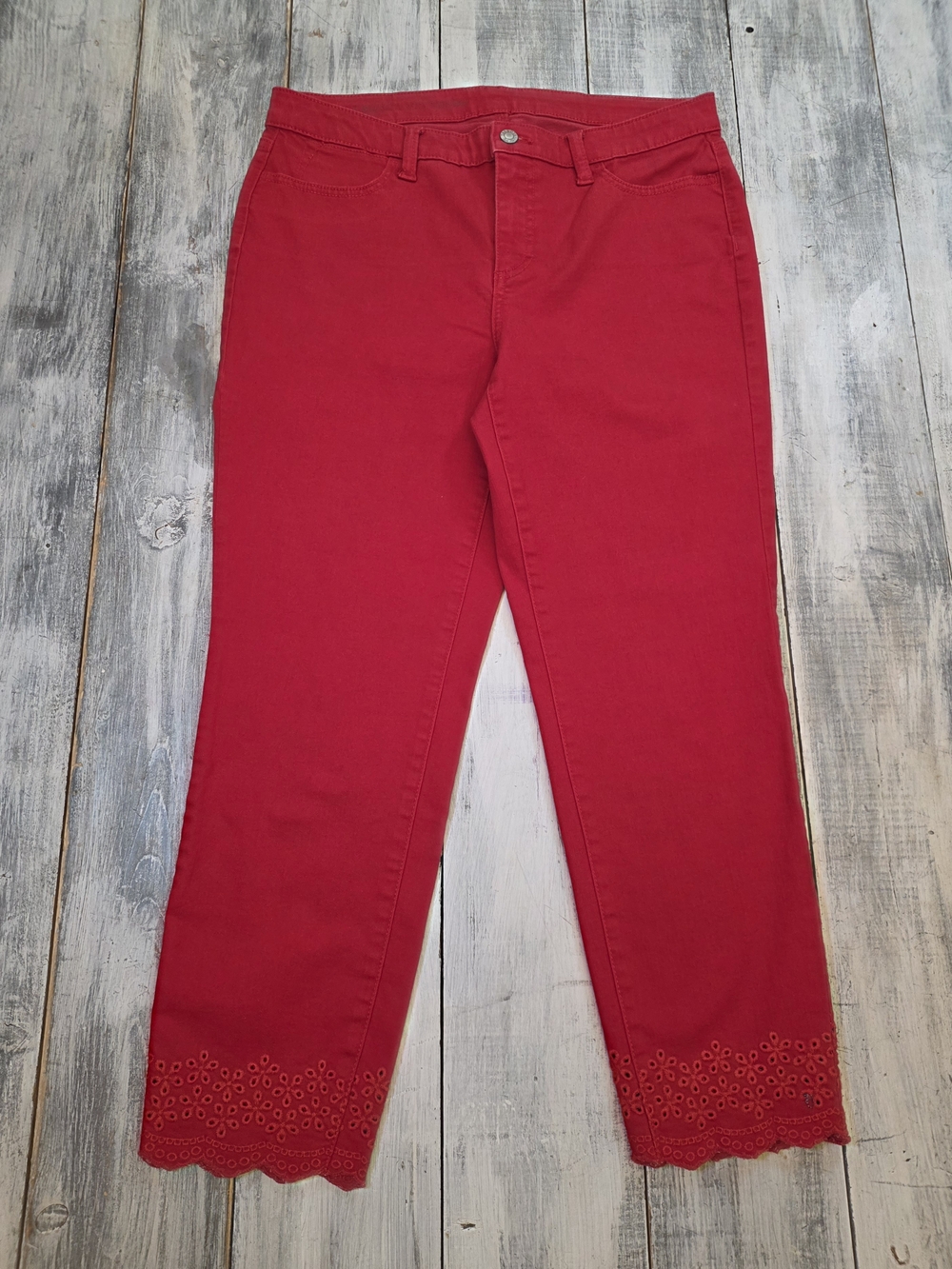 Talbots Women's Red Slim Ankle Jeans with Scalloped Eyelet Hem sz 10